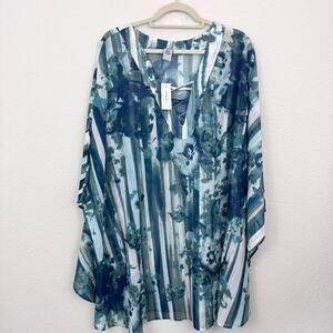 Catherines Womens Blouse Top Caftan Size 5X Floral Flowy Summer Resortwear